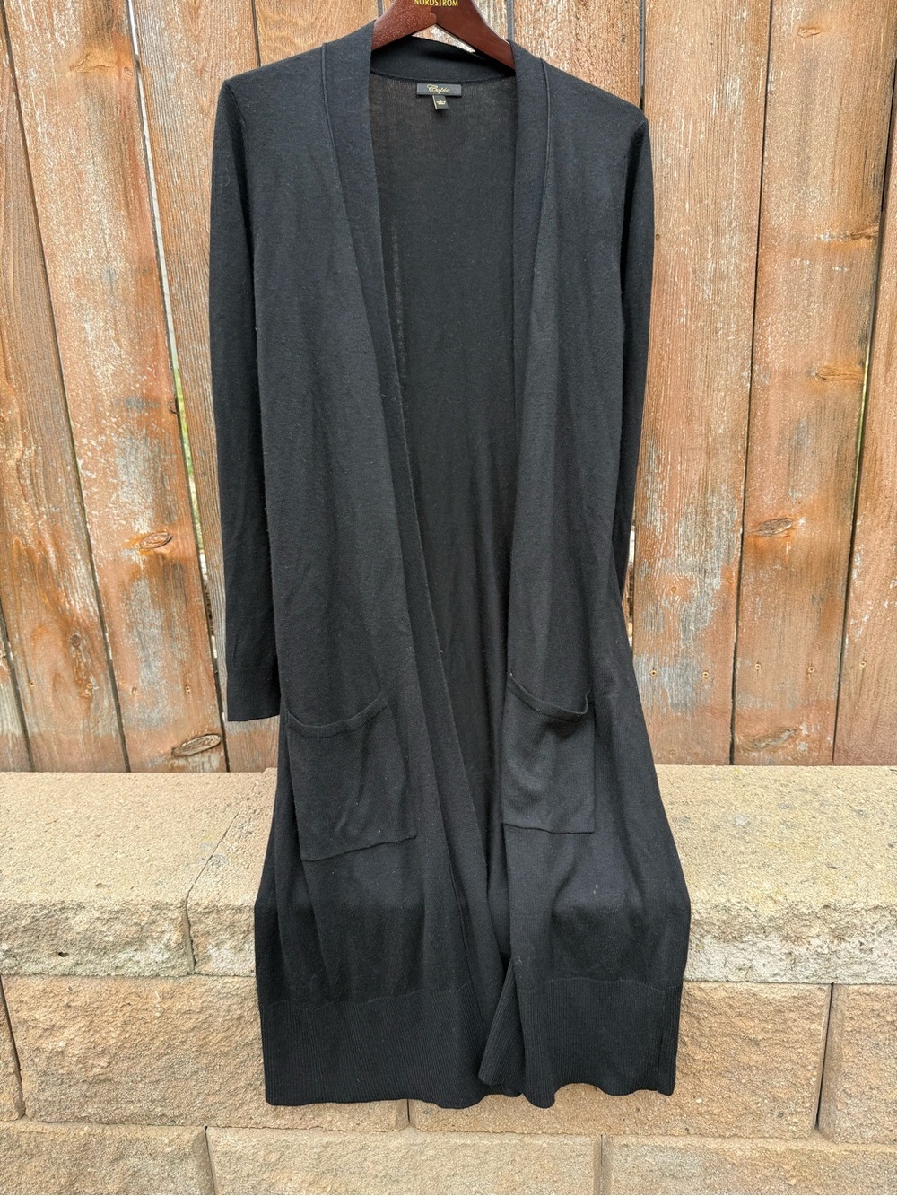 Cupio Women’s Black Knit Open Front Full Length Cardigan Sweater Cashmere Large
